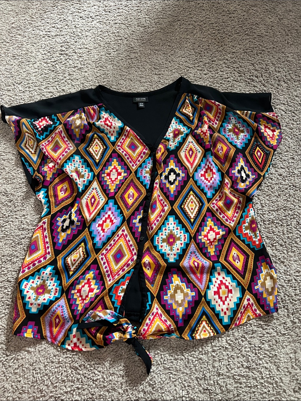Nicole Black Top with Multicolor Trim